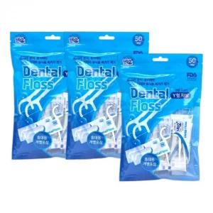 덴탈후로스 치실 일회용 50개입 x 3개 이쑤시개 Y형치실 휴대용치실 치실