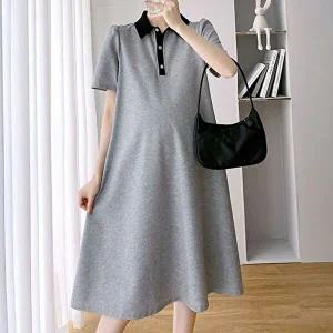 고품질 모던 배색카라 루즈핏 임산부 원피스 여성 캐주얼룩 임부복 임산부원피스 루즈핏원피스 WFHH2DM
