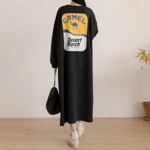 멜칸 기모 카멜 프린팅 박스 롱 원피스_BDOP186