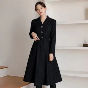 [시크라인] (~XXL까지) 아티에트 트위드 벨트 플레어 원피스 겨울 하객룩 오피스룩 모임룩 격식룩 연말룩 빅사이즈