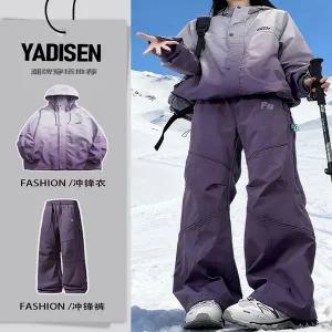 바이크 바지 모터사이클 팬츠 라이딩 방한 남성과 여성 보라색 스키 세트 가을 겨울 -40도 섭씨 플리스 안