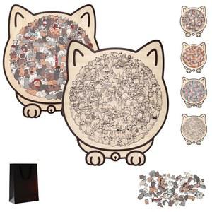 135피스 모란디 색상 고양이 모양 나무 직소 퍼즐, 성인용 독특한 동물 직소, 창의적인 선물 아이디어, 가정용 장식용 퍼즐(A+D)