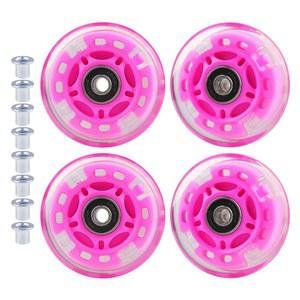 [미국배송] 청소년 롤러 스케이트를 위한 휠구 4팩 PU 인라인 스케이트 휠 플래시 교체용 부싱 포함 (핑크 72MM)