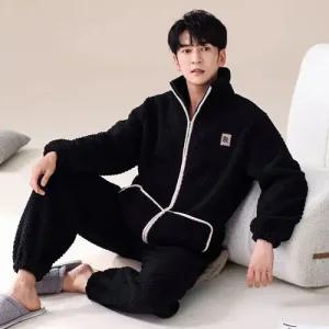 남성 캐주얼룩 브이넥 가디건 잠옷 세트 겨울 기모 도톰 카디건 힛템