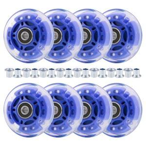 [미국배송] 및 청소년 초보자를 위한 휠구 8PCS 72MM 인라인 스케이트 휠 파란색 점멸 (파란색 72MM)