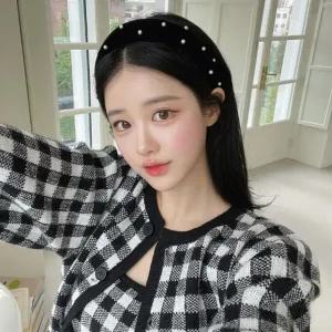 (색상 진주벨벳 헤어밴드)홍대온니-고급 겨울 두꺼운 벨벳머리띠 포인트 진주헤어밴드 진주 벨벳 헤어밴드