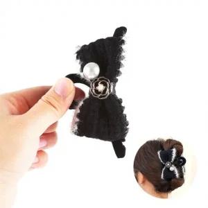 니트 리본 헤어 집게핀 블랙 1P