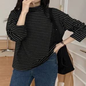 로위드 스트라이프 폴라 티셔츠 84957 빅사이즈 여성의류