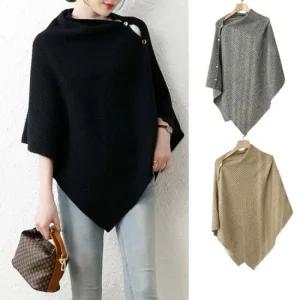 무지 니트 망토숄 케이프 어깨덮개 단추 여성 겨울숄