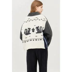 [베네통](강남점)자카드 니트 블록 하프 코트BACTE1561