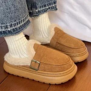 여성 스웨이드 털슬리퍼 3cm 버클 털방한화