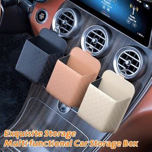 PU 가죽 차량 에어벤트 정리함 - 휴대폰, 동전, 선글라스 및 소품을 위한 걸이형 수납함 - 자동차 내부 액세서리