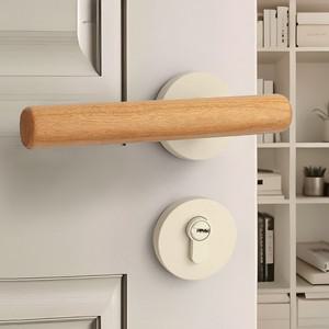실내 무소음 분리형 나무 문 손잡이  침실용 크리미 화이트 키 포함  가정용 하드웨어 아연 합금