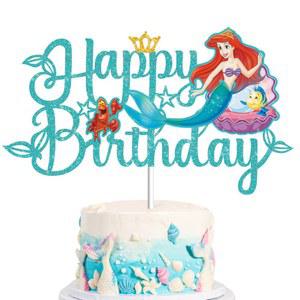 디즈니 인어 공주 케이크 토퍼 만화 공주 아리엘 케이크 깃발 장식 베이비 샤워 소녀 생일 파티 케이크 장식