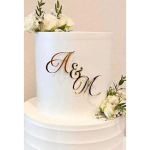 웨딩 케이크 이니셜 맞춤 커플 이니셜 케이크 이름 플레이트 미러 골드 아크릴 케이크 토퍼, 웨딩 케이크 토퍼