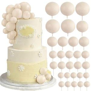 30개 베이지색 볼 케이크 토퍼 2-4cm 폼 볼 보헤미안 크림 케이크 토퍼 생일 베이비 샤워 웨딩 컵케이크 케이크 장식 용품