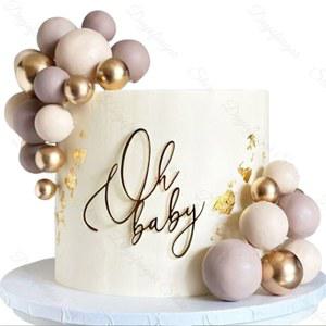 31Pcs 누드 베이지 케이크 공 어두운 누드 피부 금속 골드 공 오 베이비 아크릴 케이크 토퍼 베이비 샤워 생일 케이크 장식