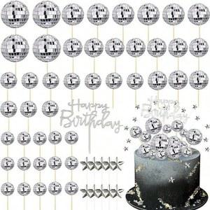 DIY 디스코 볼 컵케이크 토퍼, 아크릴 생일 케이크 토퍼, 케이크 센터피스 장식, 디스코 테마 케이크, 디스코 파티, 35