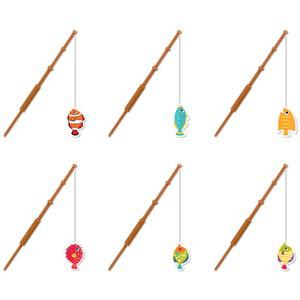 미니 물고기 장대 장식, 작은 어부 낚시 장대 픽, 미니 컵케이크 픽, 생일 파티 전채 케이크 장식, 6