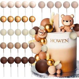 30 PCS Boho 베이지 공 케이크 장식 갈색 공 골드 공 케이크 토퍼 케이크 베이비 샤워 생일 결혼식 장식