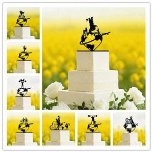 여행 세계지도 웨딩 케이크 토퍼 신부와 신랑 애완견 고양이와 아크릴 웨딩 커플 미스터 부인 약혼 기념일