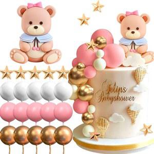 라벤티 핑크 베어 케이크 장식 블루 골드 볼 케이크 토퍼 베어스 케이크 케이크 장식 베이비 샤워 생일 케이크 장식