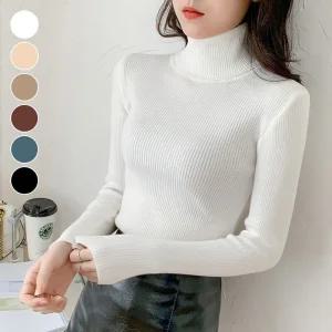 [센트럴몰]슬림핏 골지 반폴라 여성 긴팔 니트 탑