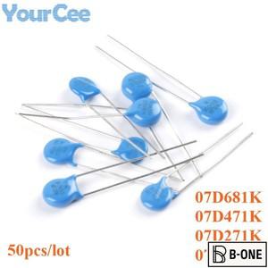 MOV 바리스터 피에조 저항기 07D201K 07D681K DIP 200V 680V 정확도 10%, 50 개