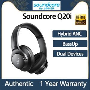Soundcore Q20i 무선 Bluetooth 헤드폰 하이브리드 능동형 소음 차단 오버이어 듀얼 장치는 마이크와 연결