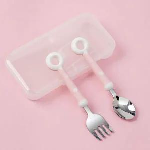 [골드스마일]유아용 도넛 모양 아기 수저 포크 핑크 식사