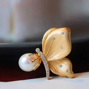 [골드스마일]황금 진주 나비 호접 브로치 팬던트 미니 지르코니아 진주팬던트