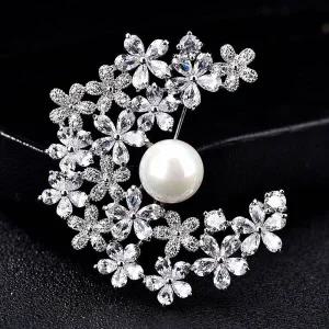 [골드스마일]반달 목걸이팬던트 겸용 지르코니아 큐빅 핵진주 브로치