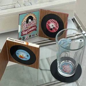 [골드스마일]LP판 감성 원목 컵받침 음료 받침 티 테이블 코스터 홀더