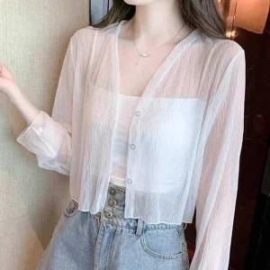 시스루 크롭블라우스 블라우스 크링클 여름 여름 dEy3+3Ozq