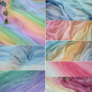 천연 실크천 여러 가지 빛깔의 그라디언트 브로케이드 실크 쉬폰 원단 음영 색상 Tulle 수제 DIY 스크리닝 드레스 무대 배열 D813N