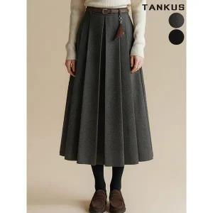 [하프클럽/탱커스]여성 키링 장식 플리츠 벨트 스커트