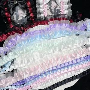 가방어깨패드 스트랩 쿠션 1m 38CM 와이드 더블 레이어 Organza 새틴 Pleated 레이스 리본 로리타 가방 패