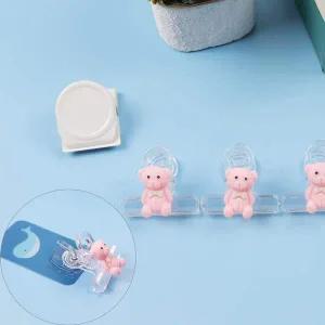 핑크 소형 곰모양 서류 집게 플라스틱 1P 사무용 종이