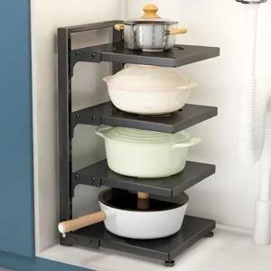 [콩심팥심]키친앤 높이조절 프라이팬 냄비 선반(4단) (블랙)