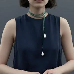 [골드스마일]패션 쉘진주 그린 크리스탈 사계절 1m 롱 드롭 목걸이