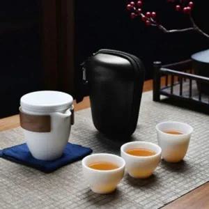 [골드스마일]3인 도자기 순수차생활 백자 다기세트 휴대용 다완 도