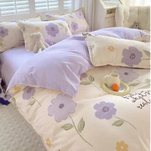 침대보 극세사 침대 이불 보라색 세트 커버 따뜻한 침구 시트