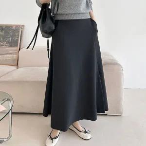 [하프클럽/]여자 데일리룩 플레어 등원룩 밴딩 기모 롱스커트