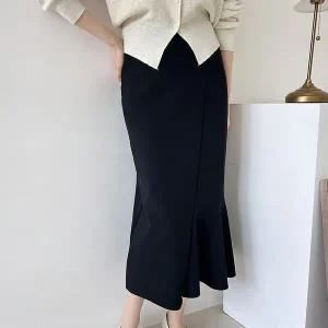 [하프클럽/]여자 속기모 프릴 머메이드 밴딩 겨울하객룩 롱스커트