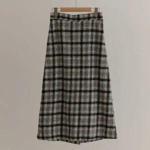 [하프클럽/]호든 체크 트임 밴딩 롱 스커트