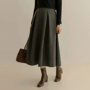 [하프클럽/]바콘 주름 플레어 밴딩 스커트