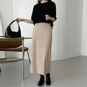 [문에이블]문에이블 여자 여성 겨울 따뜻한 데일리 허리 밴딩 편안한 H라인 골덴 포켓 롱 스커트