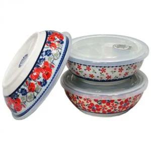 밀폐 도자기 반찬용기 세 칸 나눔 찬기 테이블웨어