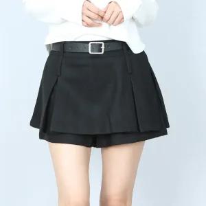 [파라노말샵](벨트포함) 모직 플리츠 주름 미니 스커트 치마바지 (