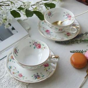 [골드스마일]들꽃 패턴 티컵 커피잔 홍차용 골드라인